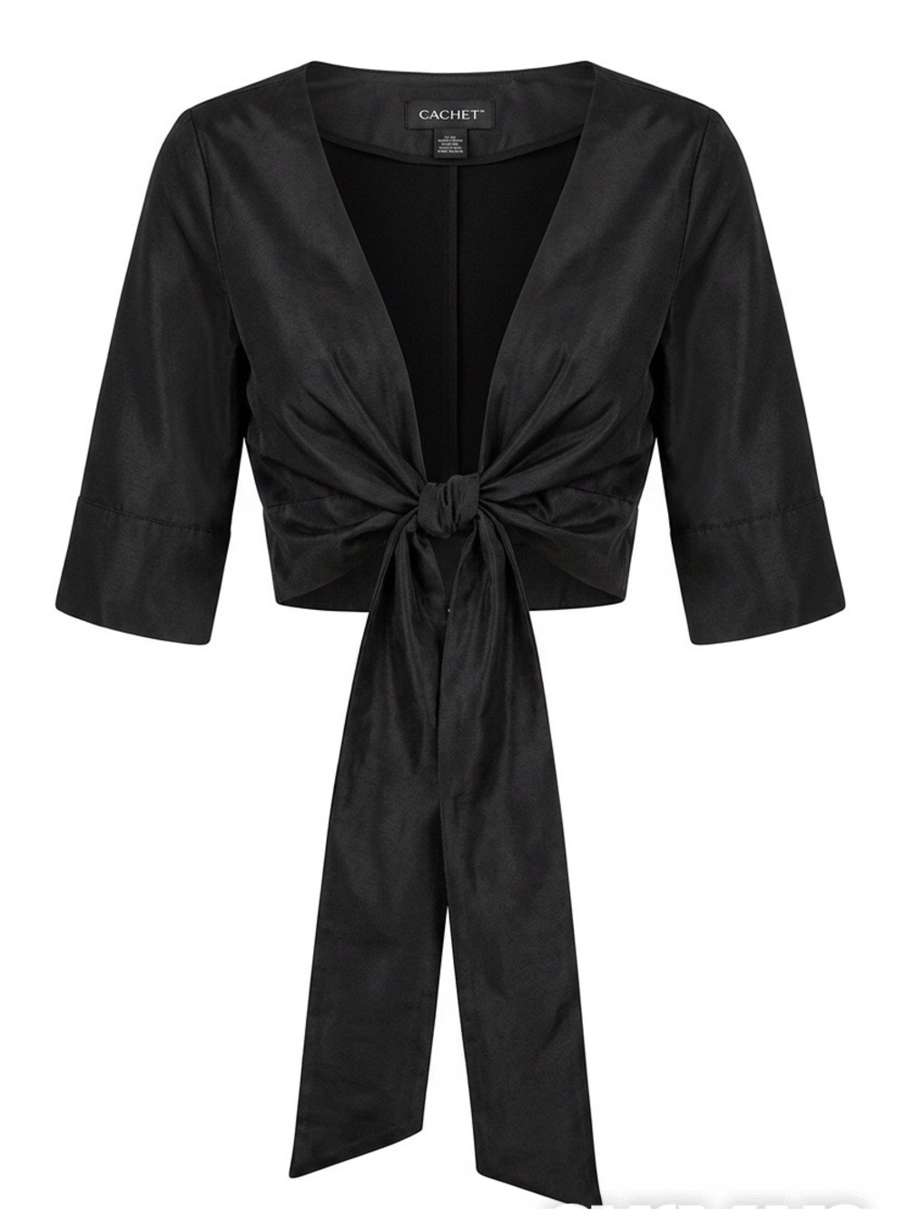 Cachet Formal Black Tie-Front Cropped Shrug - Size S